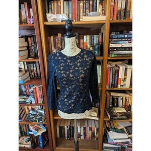 Coldwater creek blue lace long sleeve stretch top sz s nwt